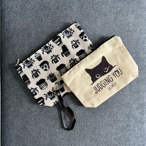 New Cat Cosmetic Pouches, black and cream